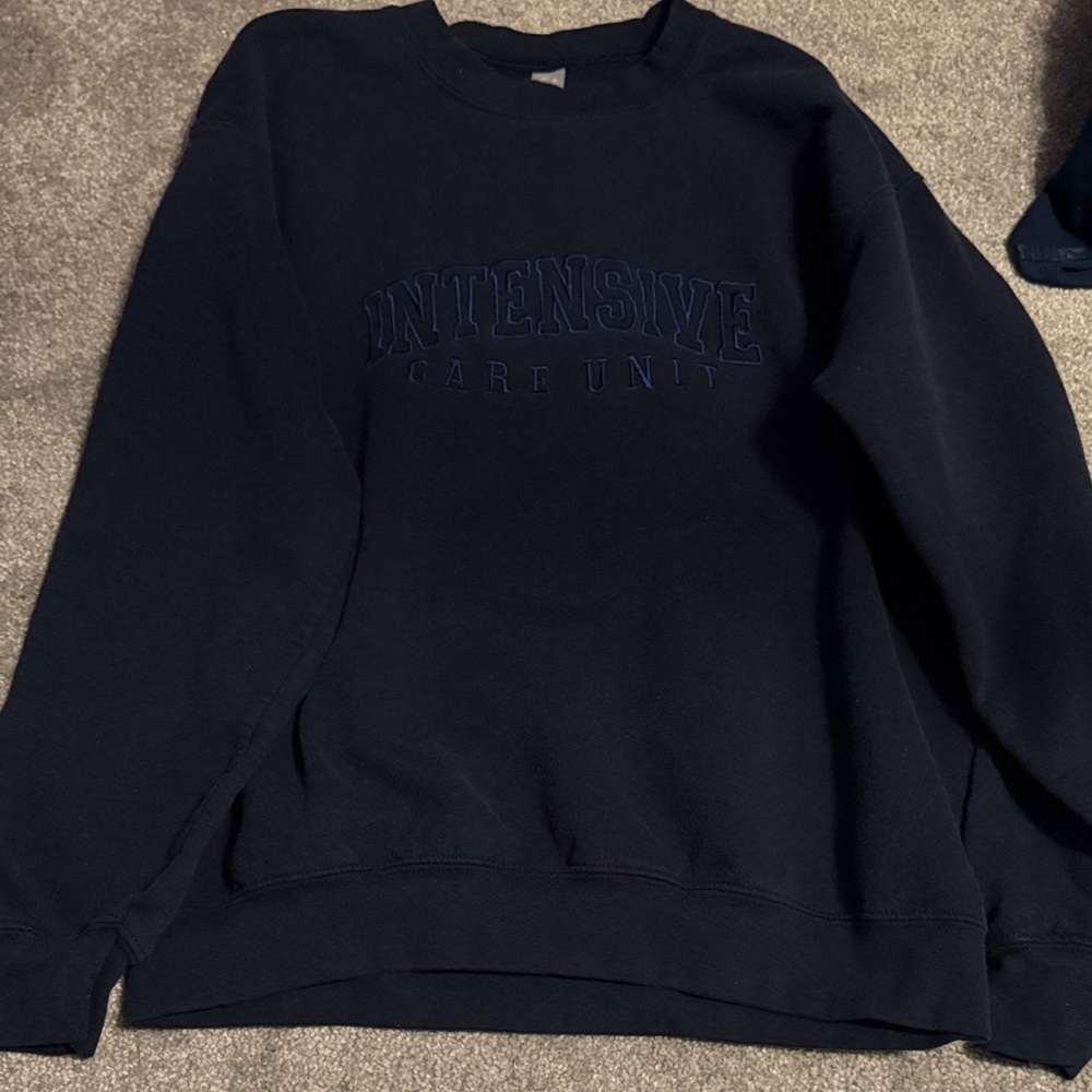 Navy Sweatshirt with Blue Embroidery